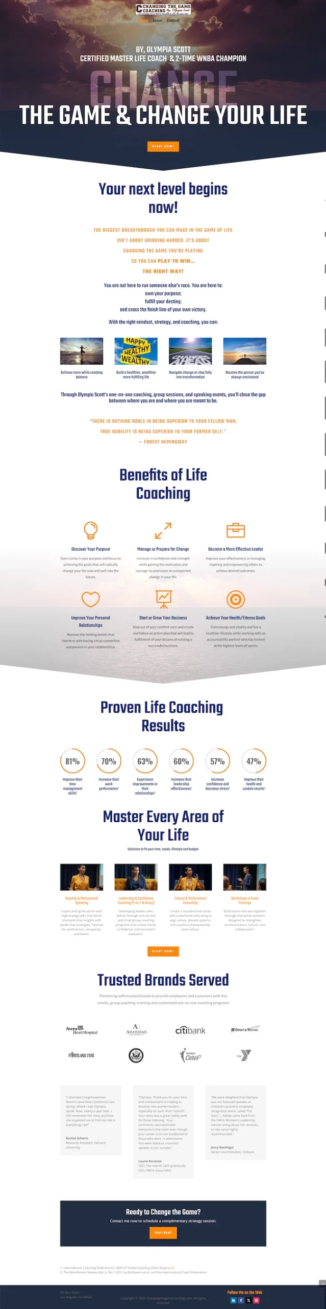 Changing The Game Coaching Website Screenshot