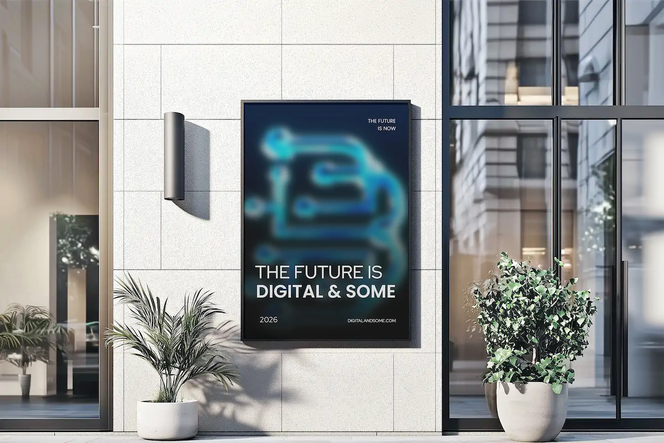 DAS-Modern Storefront Outdoor Poster Mockup Storefront poster of Digital & Some Logo with Words
