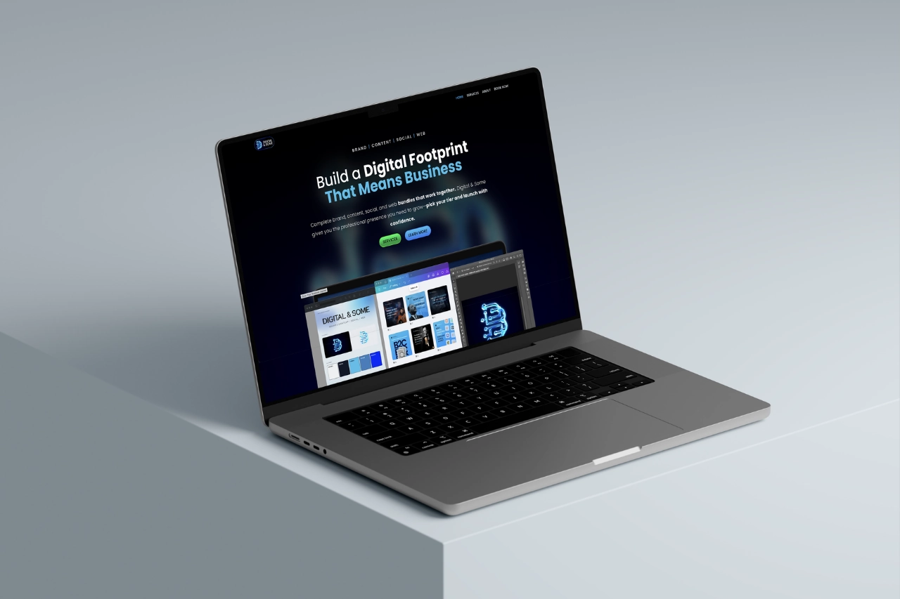 Macbook with Digital & Some Website on Screen Mockup